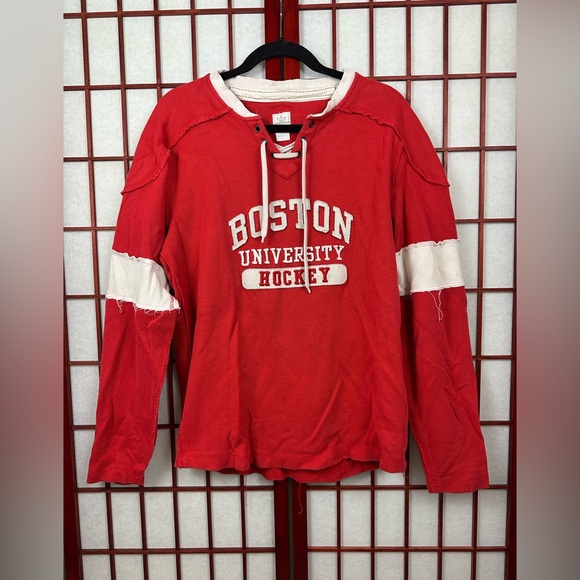 adidas Other - Adidas Boston University Hockey Red White Distressed Team Long Sleeve Sweatshirt